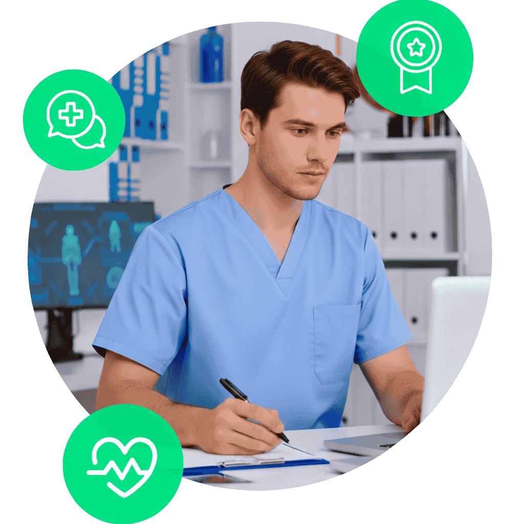 Sanitario trabajando con pijama azul