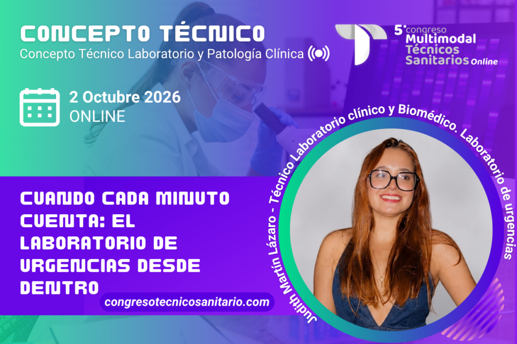 Técnica de laboratorio clínico analizando muestras biológicas en un servicio de Urgencias.